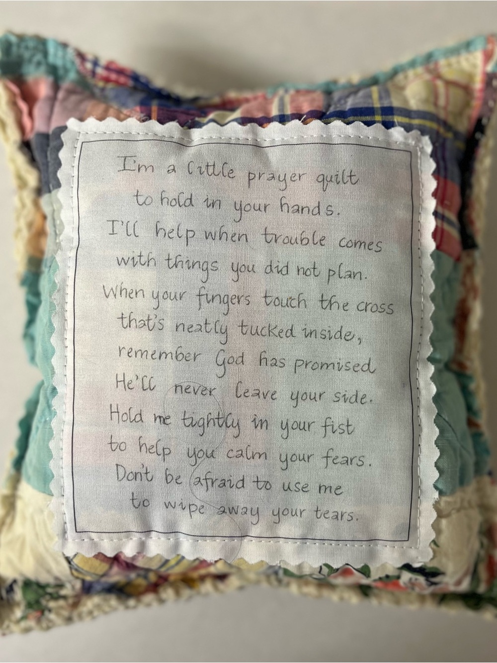 Prayer Quilt Mini Pillow - Pastel Patchwork